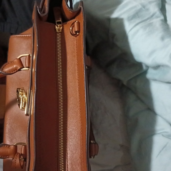 Michael Kors Hamilton Leather Satchel Handbag Caramel Brown Color - Picture 10 of 16